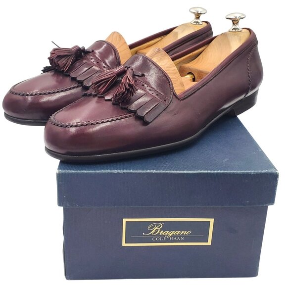 Italy Bragano Cole Haan Mens size 10 Burgundy leather Kiltie Tassel Loafer shoes